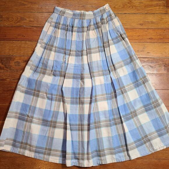 Vintage 80s Woolrich Plaid Pleated Skirt SZ 6 Side Pockets Deadstock Side Button - Picture 8 of 9